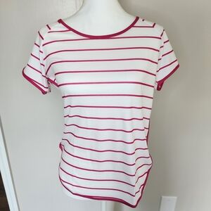 Fkeep Women's Striped Pajama Two-piece Set Nightwear Short Sleeve Sleepwear